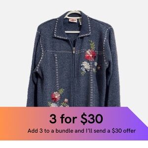 Alia vintage embroidered full zip cardigan.